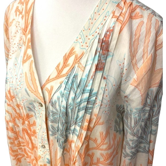 Soft Surroundings Ocean sealife button up Coral Cami Lined Tunic Shirt dress L - Picture 5 of 10